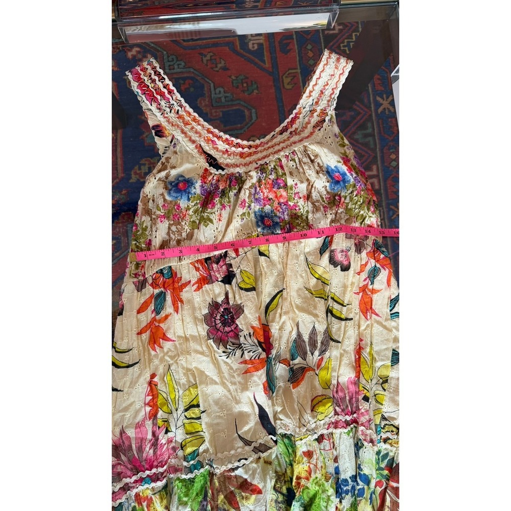 Palak Boho Tiered Maxi Dress Cotton Eyelet Mixed Floral Rick Rack India M - Picture 7 of 11